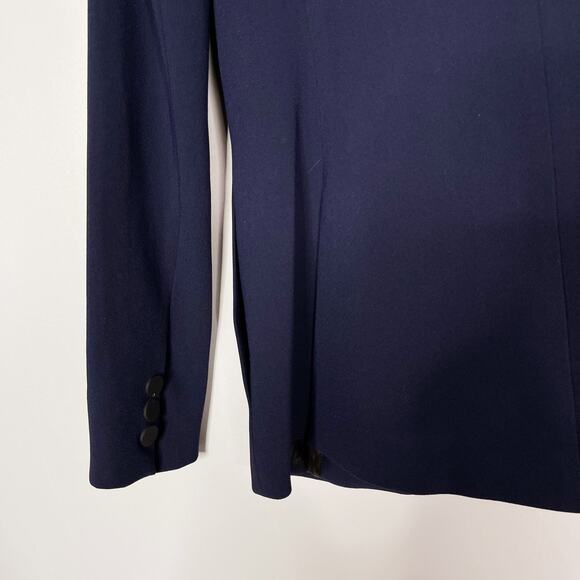 New LAVEER Womens Size 0 Navy Blue Black Tux Blazer Shawl Collar Single Button - Picture 7 of 12